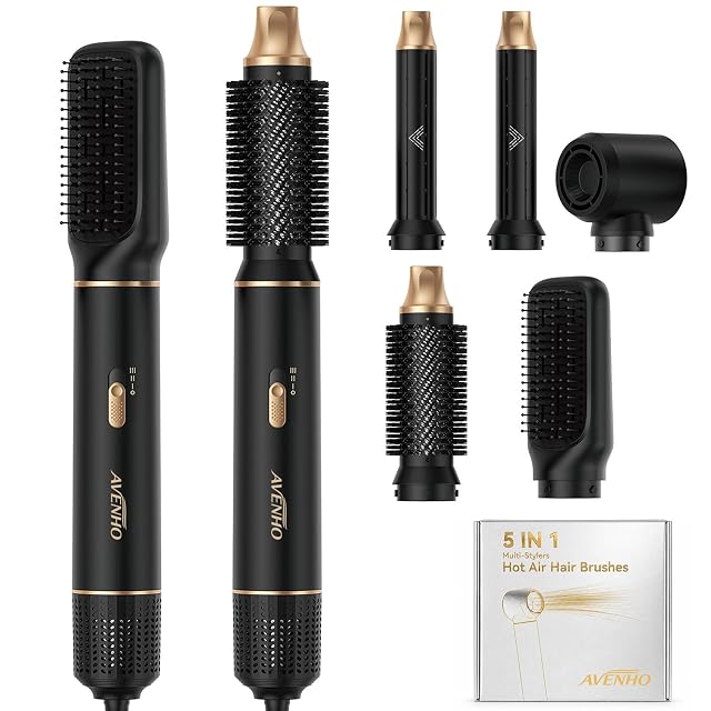 AVENHO 5-in-1 hair dryer brush set hot air styler with auto-wrap curlers in onyx