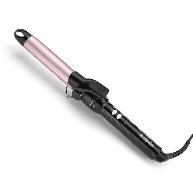 BaByliss C325E 25 mm curling tong in black and pink with integrated stand