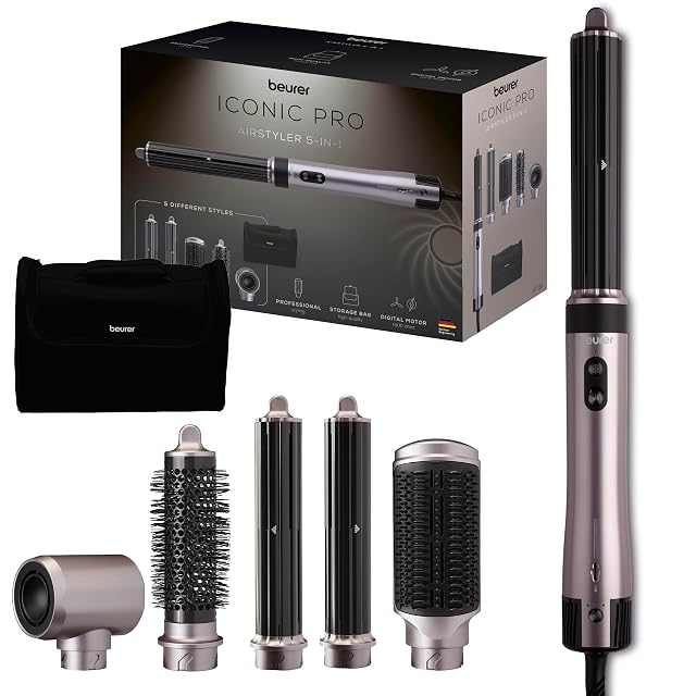 Beurer Iconic Pro 5-in-1 air styler with five attachments and storage bag