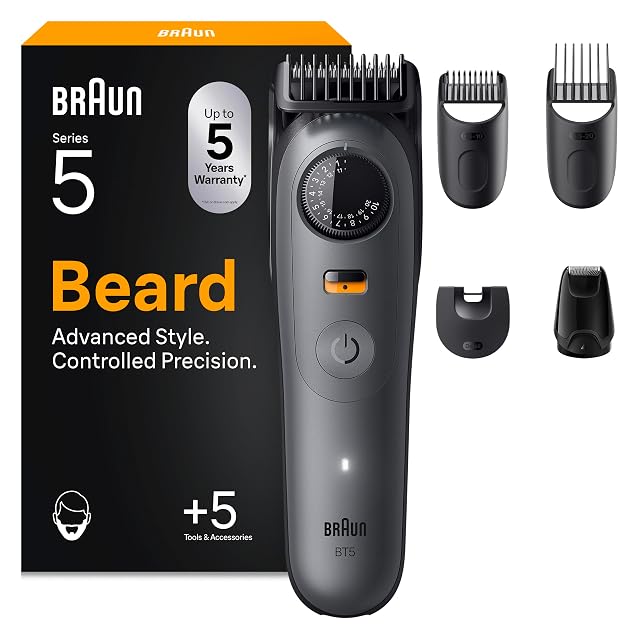 Braun Series 5 BT5525 beard trimmer with precision wheel and styling attachments