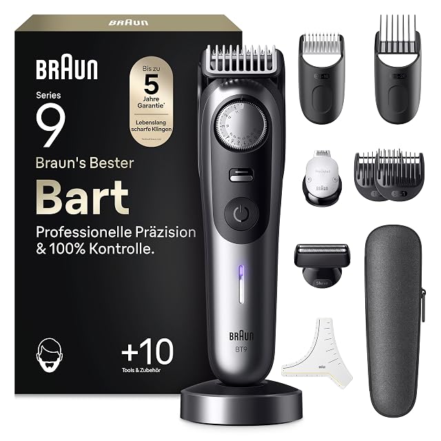 Braun Series 9 BT9545 beard trimmer in chrome with ProBlade and precision shave head