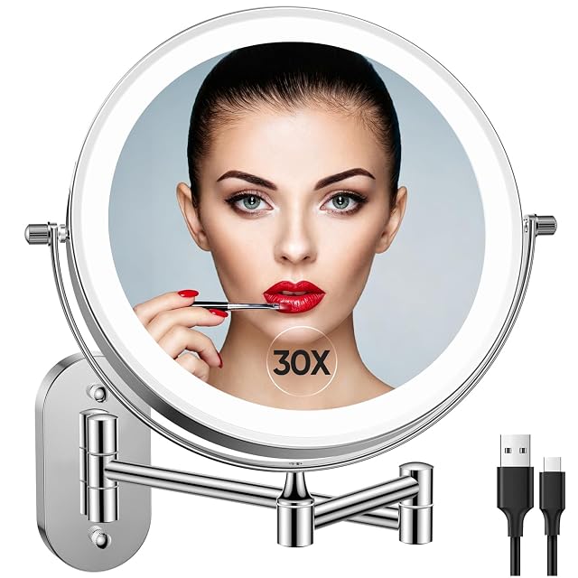 FUNTOUCH wall-mounted lighted makeup mirror on extending arm