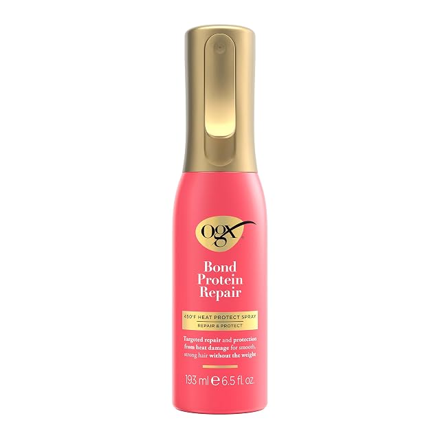 OGX Bond Protein Repair 450F heat protect spray continuous mist bottle