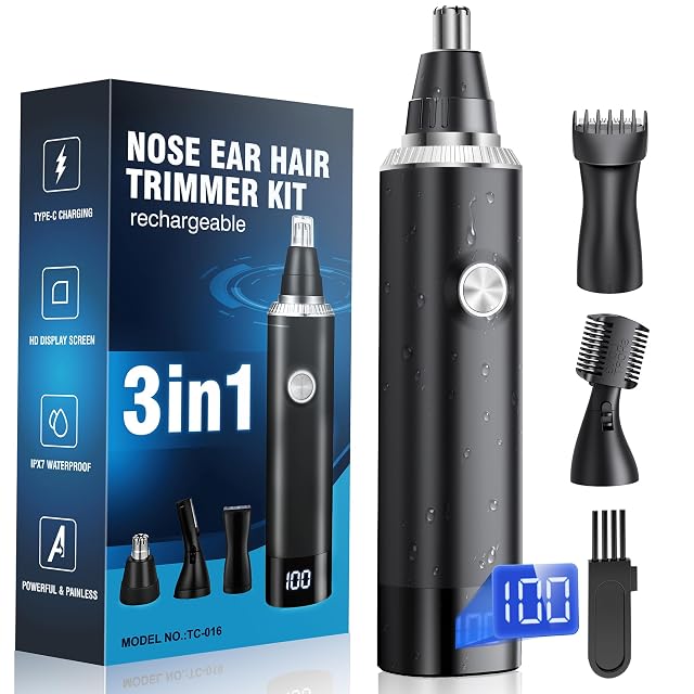 JEETIF 3-in-1 nose hair trimmer set with three interchangeable heads