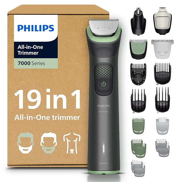 Philips Multigroom 7000 MG7962 nineteen-piece grooming kit with metal blade and detail trimmer