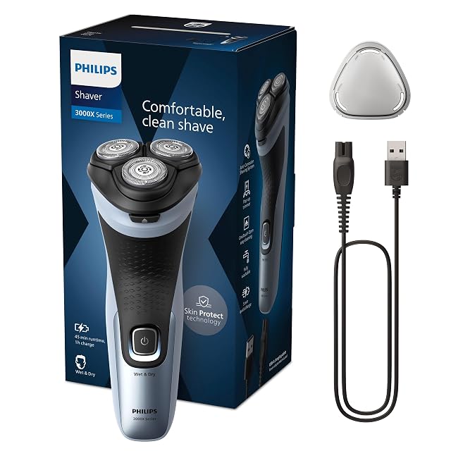 Philips Shaver Series 3000X X3053 rotary shaver in sky blue