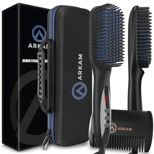 Arkam heated beard straightening comb with digital screen and hard shell case