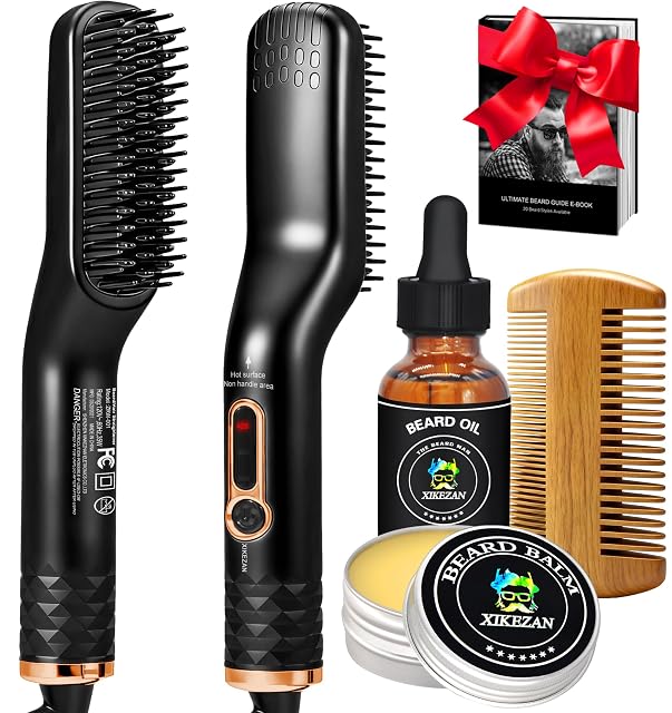 XIKEZAN beard straightener kit with beard oil styling balm and comb