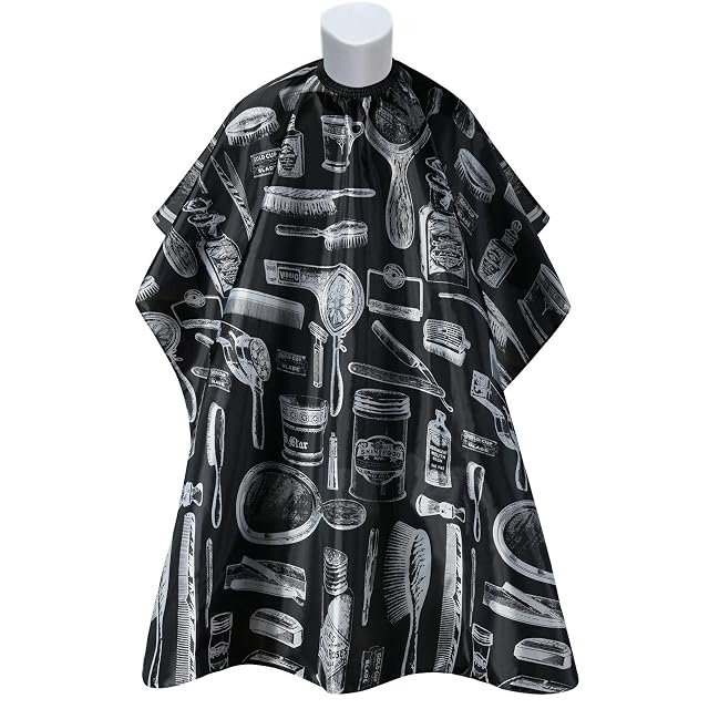 URAQT barber cape in black nylon with hook-and-loop neck closure